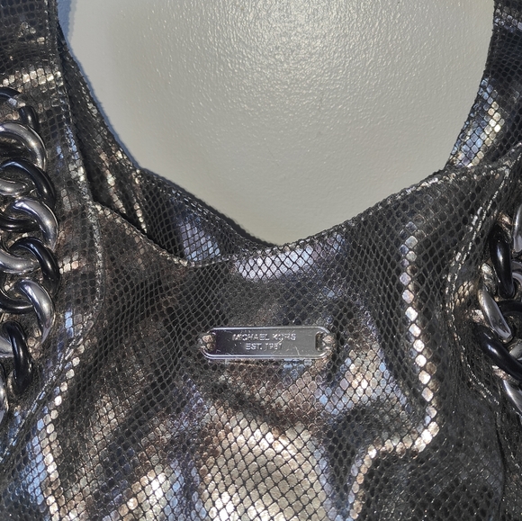 Authentic $448 Michael Kors Gunmetal Python Snakeskin Genuine Leather Pu… - Picture 5 of 16